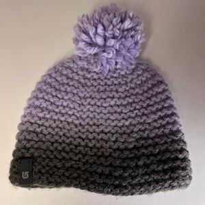 Burton Beanie Wool Alpaca Pom Pom Hat Lavender Gray Chunky Snow Board Ski Winter